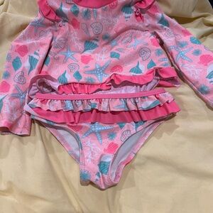 Nicole Miller Pink and Teal Kids Swim Rashguard Set